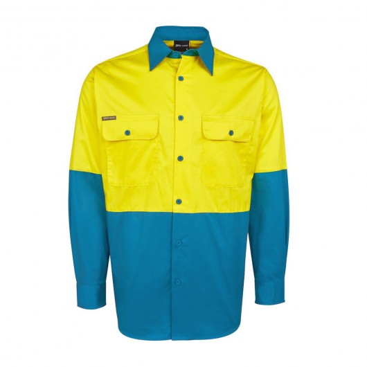 Yellow Aqua Hi Vis Long Sleeve Work Shirts